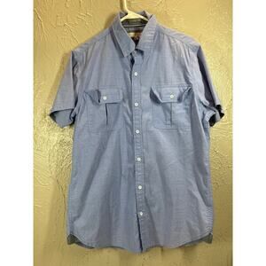 PD&C Mens Short Sleeve Light Blue‎ Button Down Shirt Front Pockets Size Large